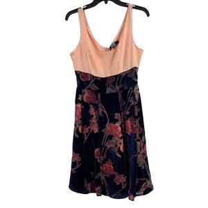 Eva Franco Velvet Floral Skirt Dress‎ Pink Blue Size 6